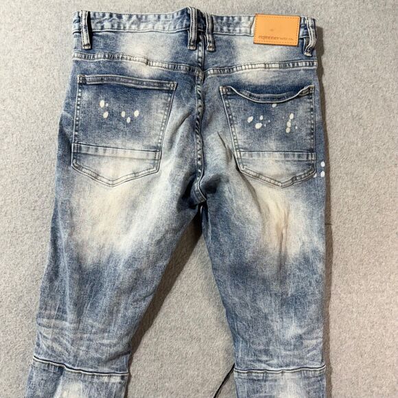 Smoke Rise Jeans Mens 32x32 Tie Die Ripped Slim Fit Distressed Washed Blue Logo - Picture 14 of 16